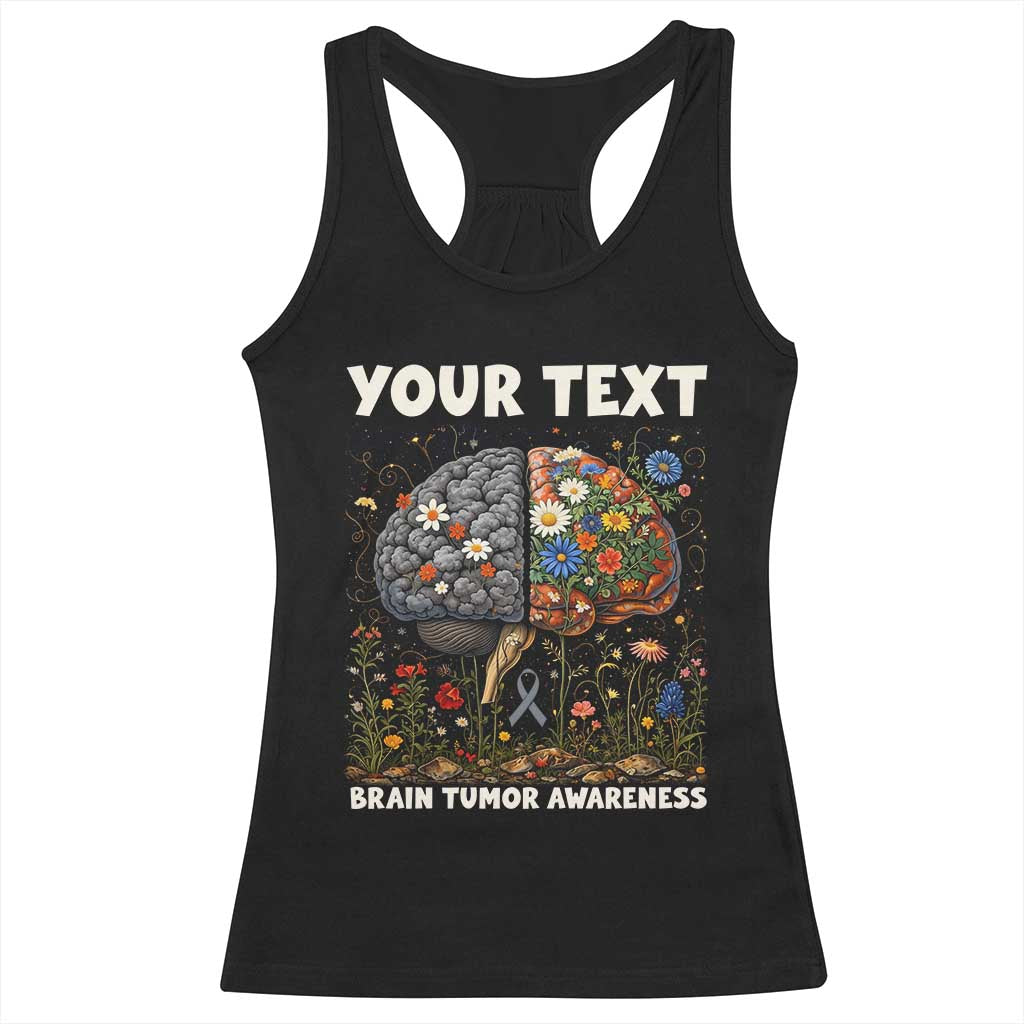 Personalized Brain Tumor Warrior Racerback Tank Top Custom Name Gray Ribbon Brain Cancer Awareness TS10 Black Print Your Wear