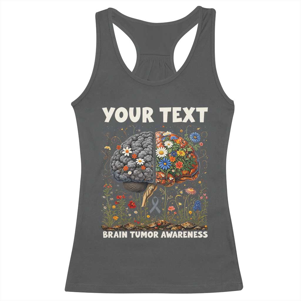 Personalized Brain Tumor Warrior Racerback Tank Top Custom Name Gray Ribbon Brain Cancer Awareness TS10 Dark Heather Print Your Wear