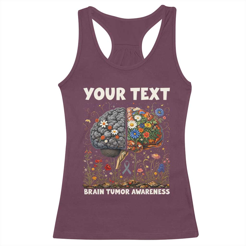 Personalized Brain Tumor Warrior Racerback Tank Top Custom Name Gray Ribbon Brain Cancer Awareness TS10 Maroon Print Your Wear