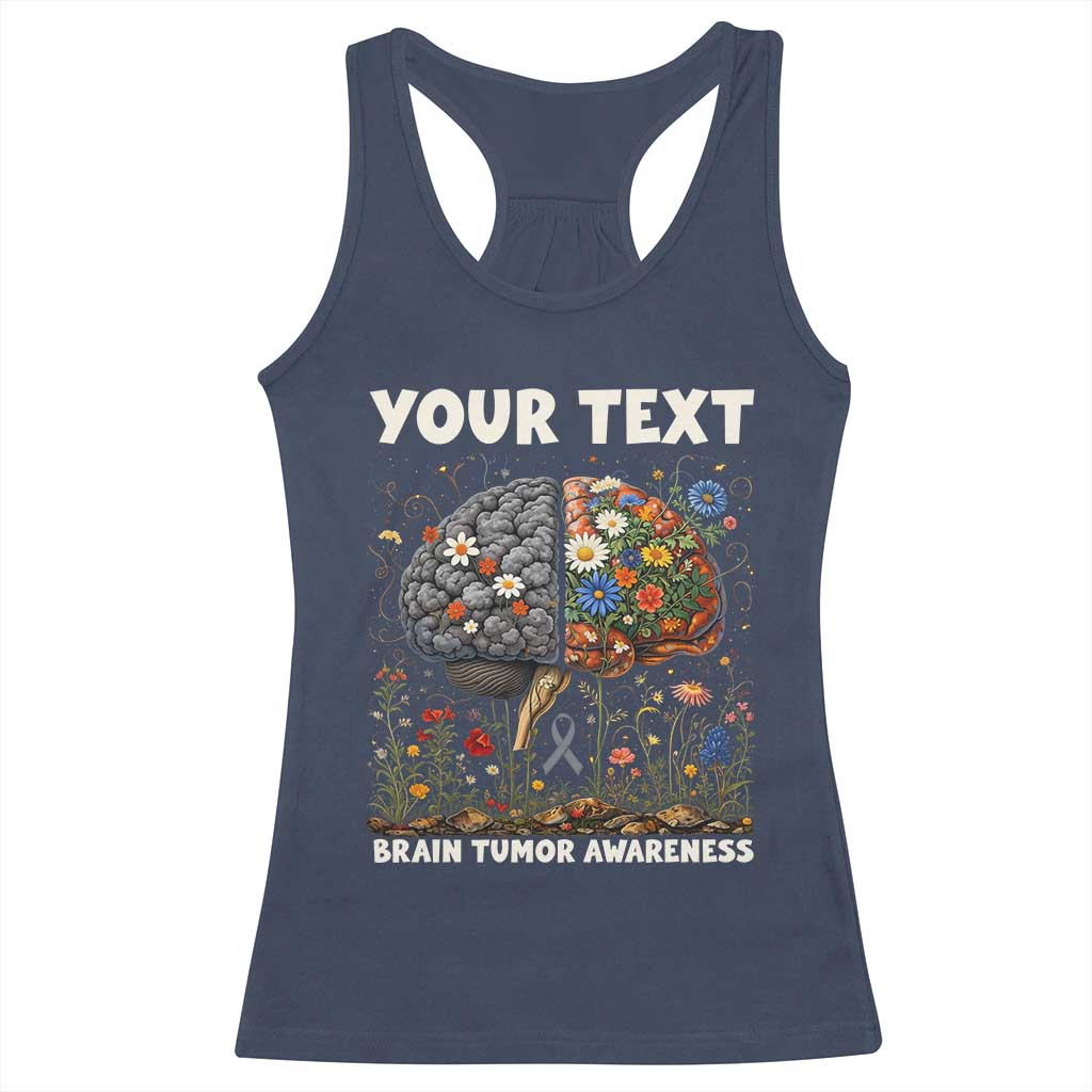Personalized Brain Tumor Warrior Racerback Tank Top Custom Name Gray Ribbon Brain Cancer Awareness TS10 Navy Print Your Wear