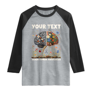 Personalized Brain Tumor Warrior Raglan Shirt Custom Name Gray Ribbon Brain Cancer Awareness TS10 Heather Gray Black Print Your Wear
