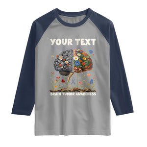 Personalized Brain Tumor Warrior Raglan Shirt Custom Name Gray Ribbon Brain Cancer Awareness TS10 Sport Gray Navy Print Your Wear