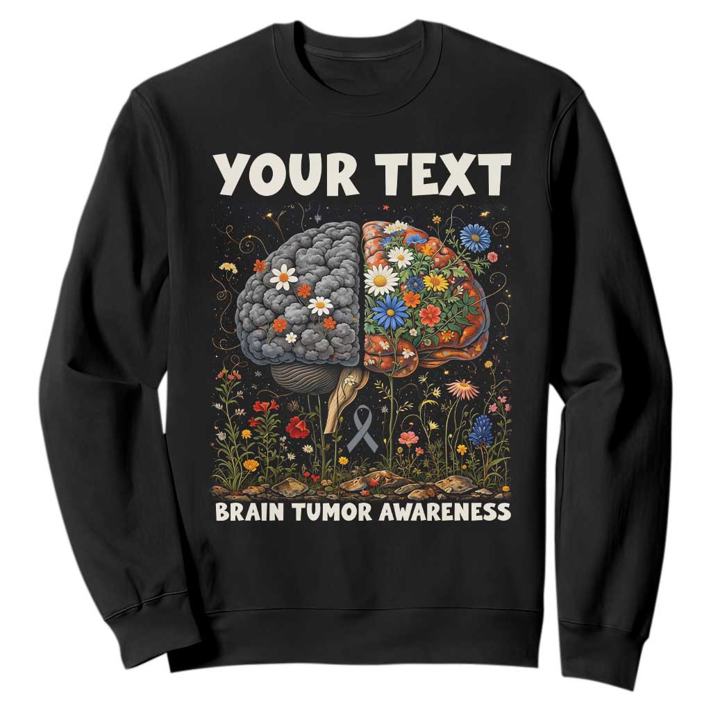 Personalized Brain Tumor Warrior Sweatshirt Custom Name Gray Ribbon Brain Cancer Awareness TS10 Black Print Your Wear