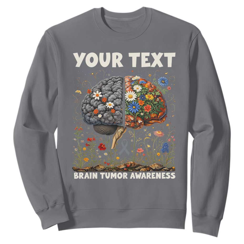 Personalized Brain Tumor Warrior Sweatshirt Custom Name Gray Ribbon Brain Cancer Awareness TS10 Charcoal Print Your Wear