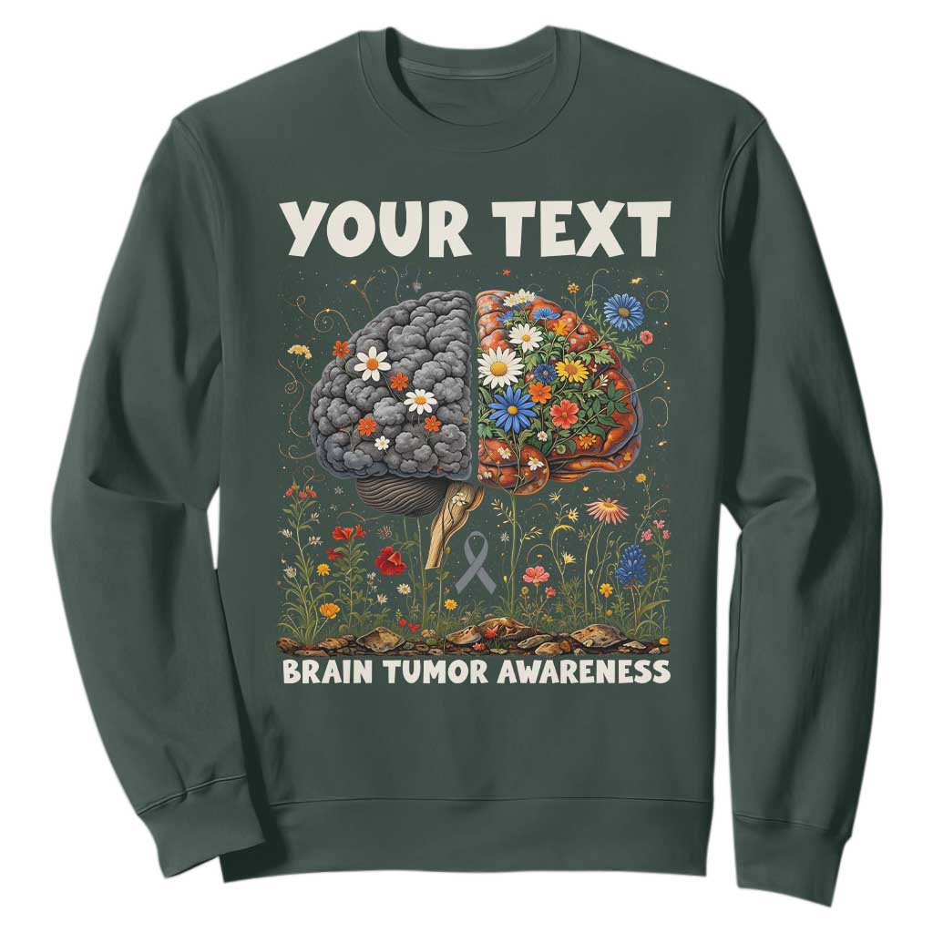 Personalized Brain Tumor Warrior Sweatshirt Custom Name Gray Ribbon Brain Cancer Awareness TS10 Dark Forest Green Print Your Wear