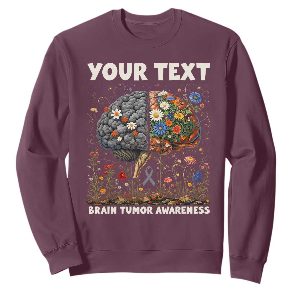 Personalized Brain Tumor Warrior Sweatshirt Custom Name Gray Ribbon Brain Cancer Awareness TS10 Maroon Print Your Wear