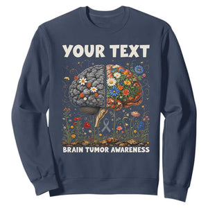 Personalized Brain Tumor Warrior Sweatshirt Custom Name Gray Ribbon Brain Cancer Awareness TS10 Navy Print Your Wear