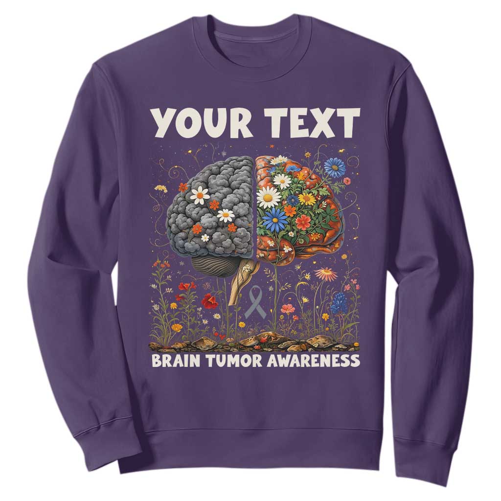 Personalized Brain Tumor Warrior Sweatshirt Custom Name Gray Ribbon Brain Cancer Awareness TS10 Purple Print Your Wear
