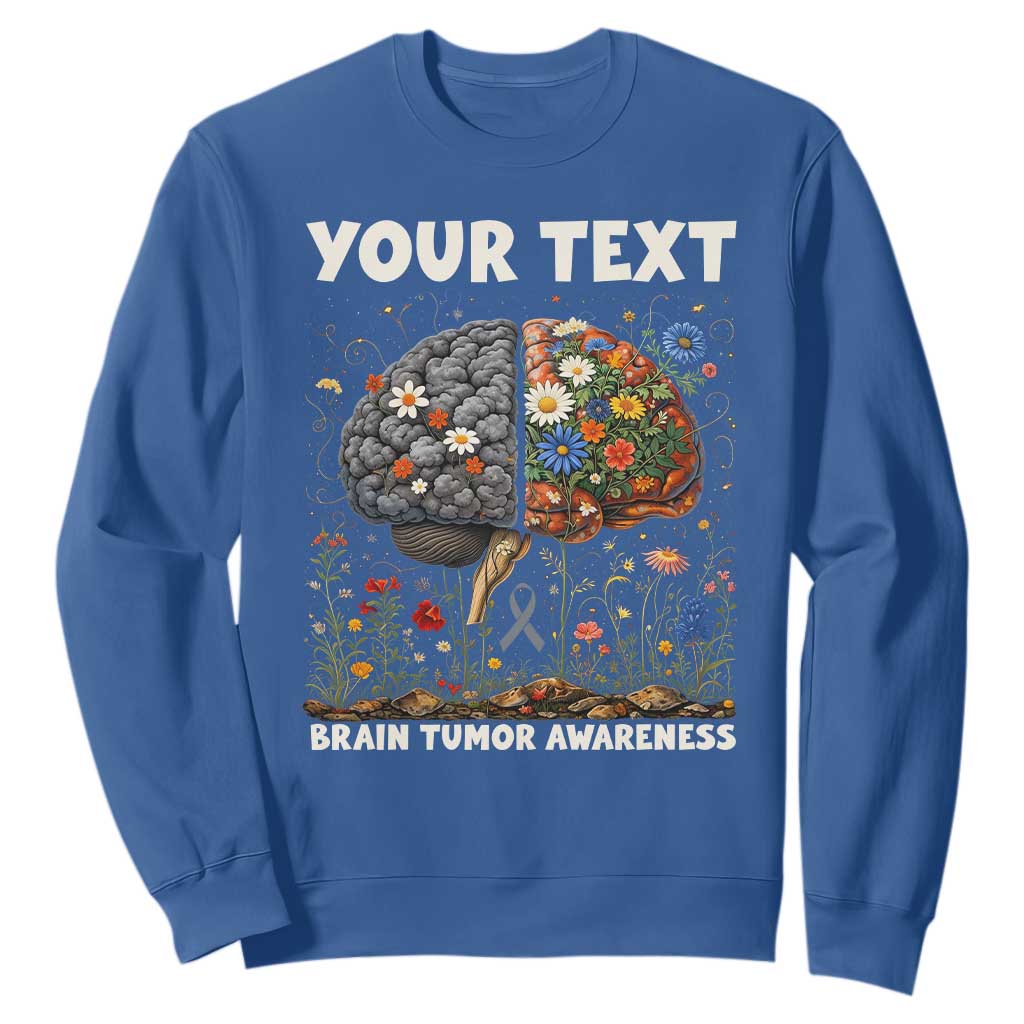 Personalized Brain Tumor Warrior Sweatshirt Custom Name Gray Ribbon Brain Cancer Awareness TS10 Royal Blue Print Your Wear