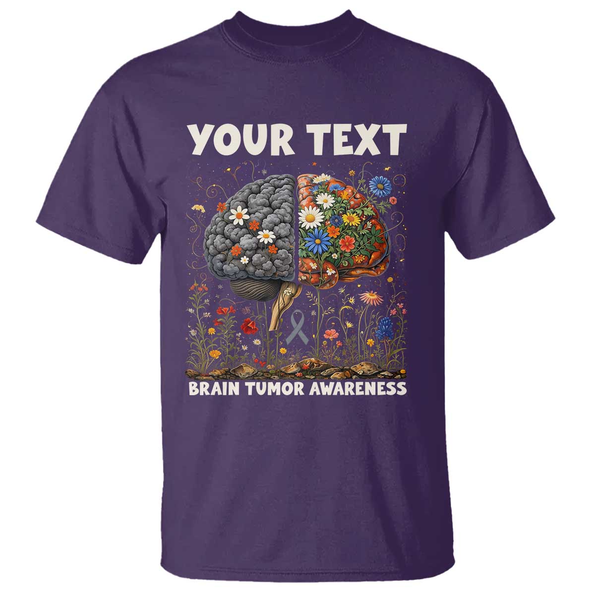 Personalized Brain Tumor Warrior T Shirt Custom Name Gray Ribbon Brain Cancer Awareness TS10 Purple Print Your Wear