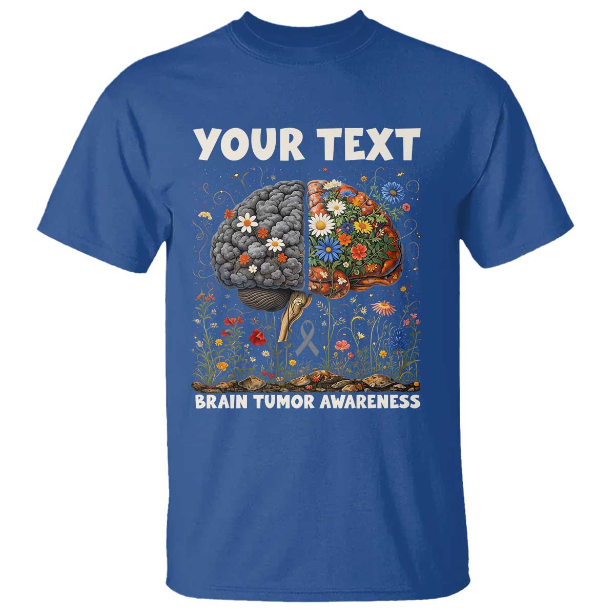 Personalized Brain Tumor Warrior T Shirt Custom Name Gray Ribbon Brain Cancer Awareness TS10 Royal Blue Print Your Wear