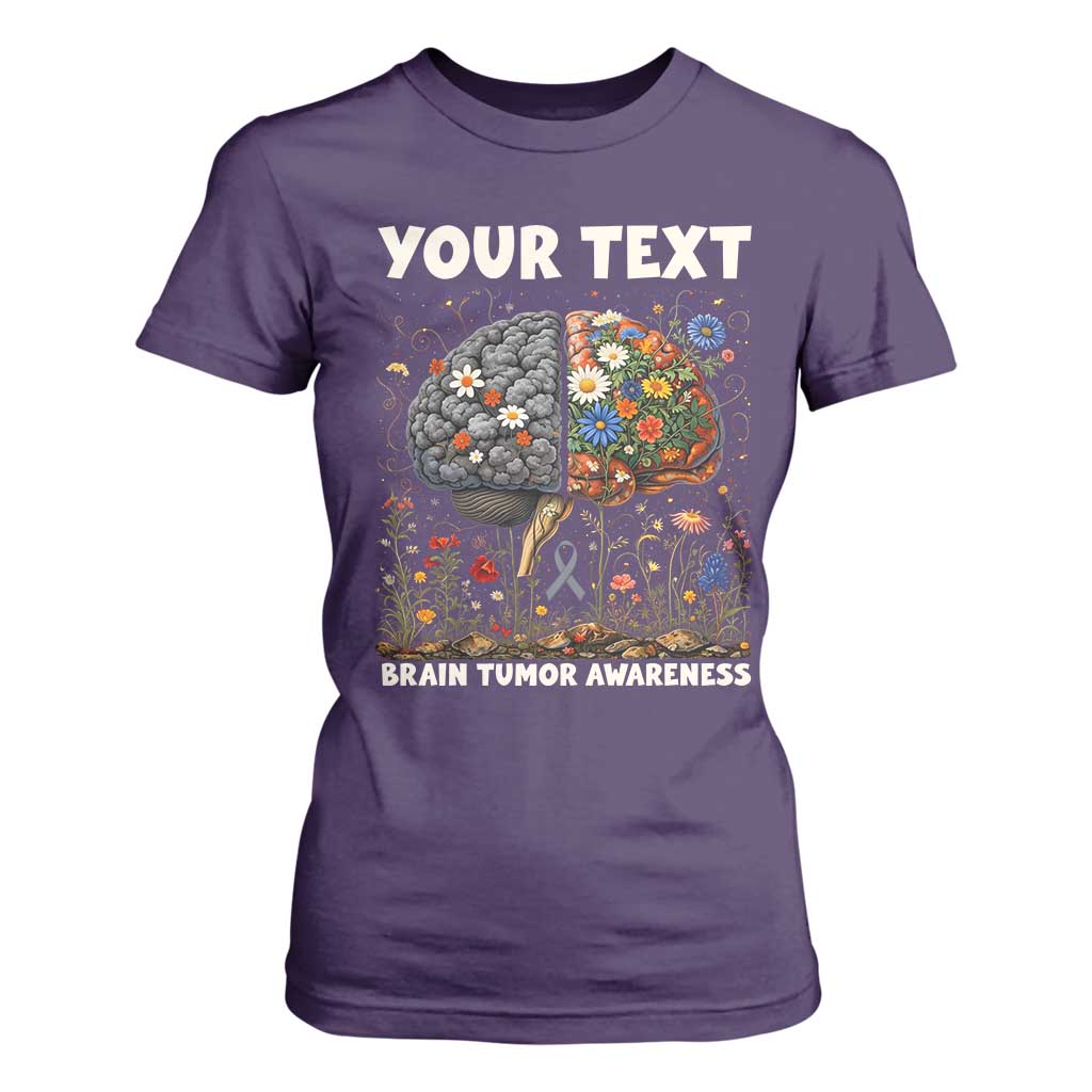 Personalized Brain Tumor Warrior T Shirt For Women Custom Name Gray Ribbon Brain Cancer Awareness TS10 Purple Print Your Wear