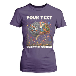 Personalized Brain Tumor Warrior T Shirt For Women Custom Name Gray Ribbon Brain Cancer Awareness TS10 Purple Print Your Wear