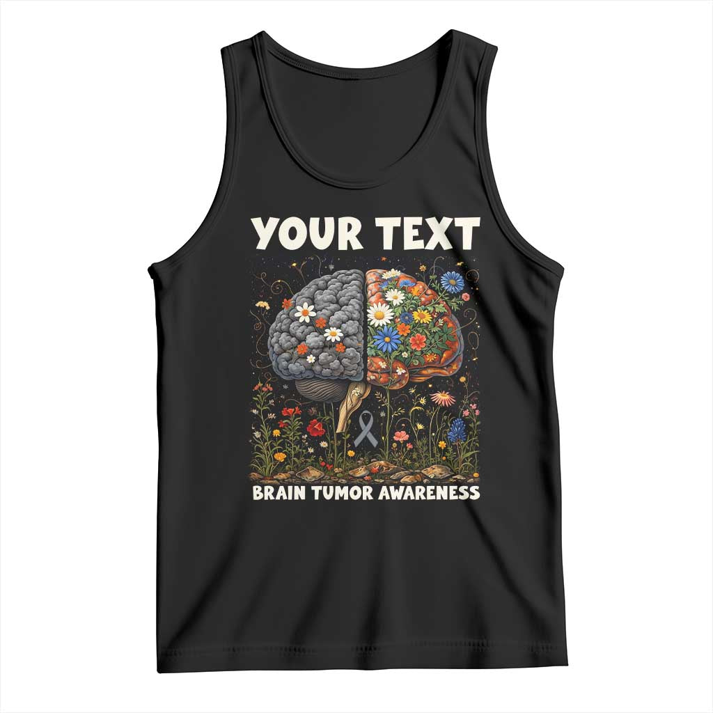 Personalized Brain Tumor Warrior Tank Top Custom Name Gray Ribbon Brain Cancer Awareness TS10 Black Print Your Wear
