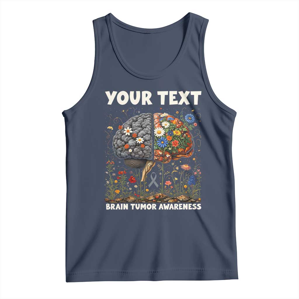 Personalized Brain Tumor Warrior Tank Top Custom Name Gray Ribbon Brain Cancer Awareness TS10 Navy Print Your Wear