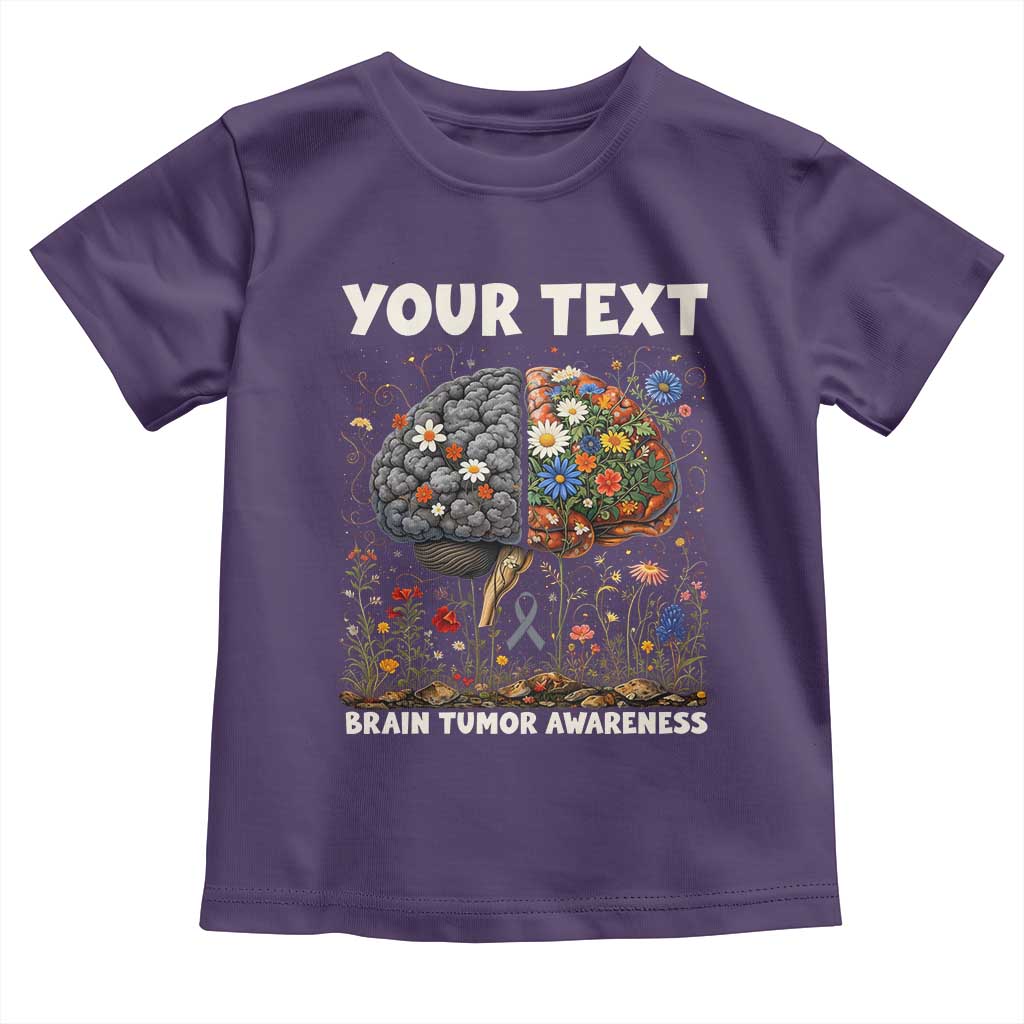 Personalized Brain Tumor Warrior Toddler T Shirt Custom Name Gray Ribbon Brain Cancer Awareness TS10 Purple Print Your Wear