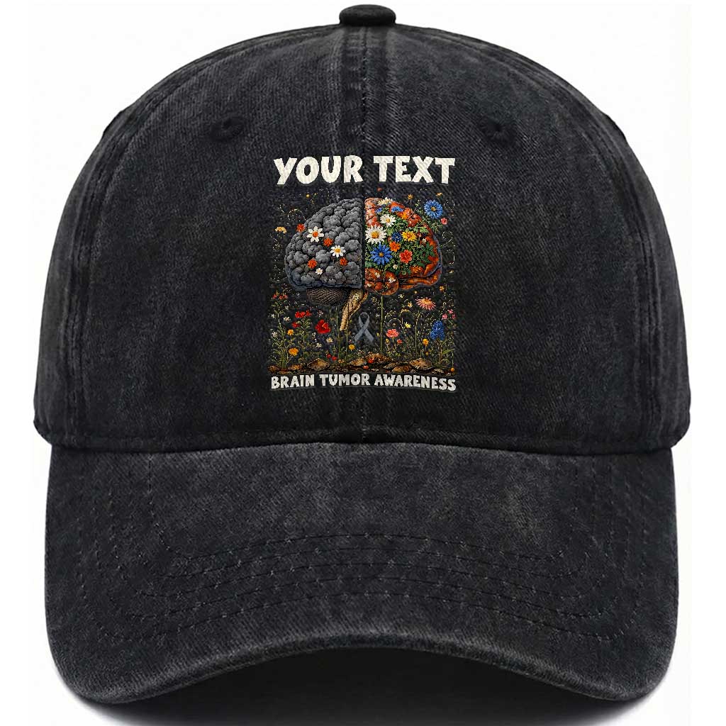 Personalized Brain Tumor Warrior Washed Cotton Baseball Cap Custom Name Gray Ribbon Brain Cancer Awareness TS10 Print Your Wear