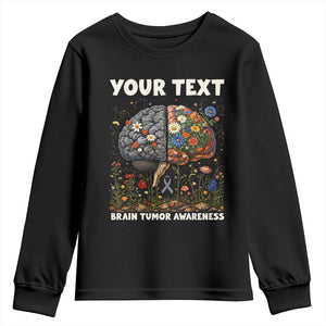 Personalized Brain Tumor Warrior Youth Sweatshirt Custom Name Gray Ribbon Brain Cancer Awareness TS10 Black Print Your Wear