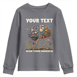 Personalized Brain Tumor Warrior Youth Sweatshirt Custom Name Gray Ribbon Brain Cancer Awareness TS10 Charcoal Print Your Wear