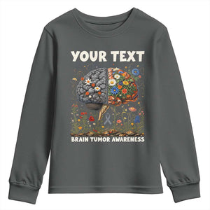 Personalized Brain Tumor Warrior Youth Sweatshirt Custom Name Gray Ribbon Brain Cancer Awareness TS10 Dark Heather Print Your Wear