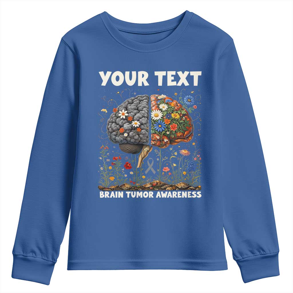 Personalized Brain Tumor Warrior Youth Sweatshirt Custom Name Gray Ribbon Brain Cancer Awareness TS10 Royal Blue Print Your Wear