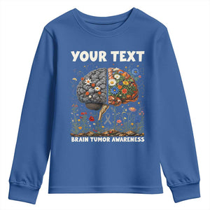 Personalized Brain Tumor Warrior Youth Sweatshirt Custom Name Gray Ribbon Brain Cancer Awareness TS10 Royal Blue Print Your Wear