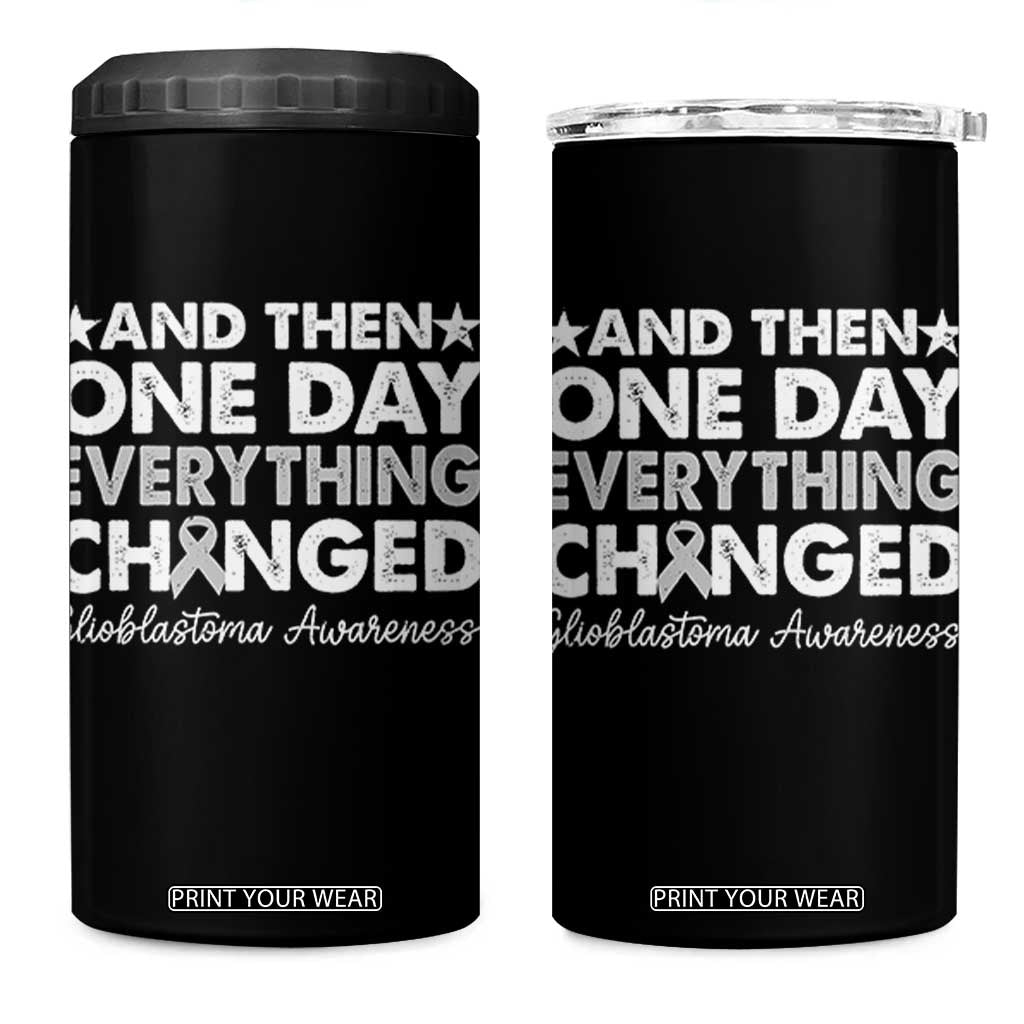 Glioblastoma Awareness 4 in 1 Can Cooler Tumbler Retro Fight Brain Tumor Cure Gray Ribbon TS10 One Size: 16 oz Black Print Your Wear