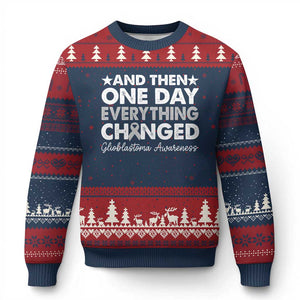 Glioblastoma Awareness Ugly Christmas Sweater Retro Fight Brain Tumor Cure Gray Ribbon TS10 Navy Red Print Your Wear