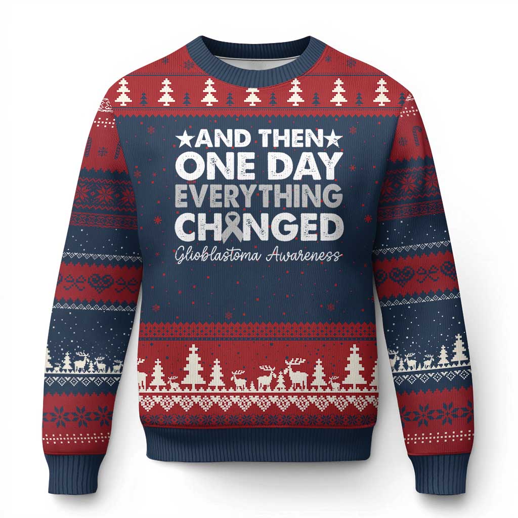 Glioblastoma Awareness Ugly Christmas Sweater Retro Fight Brain Tumor Cure Gray Ribbon TS10 Navy Red Print Your Wear