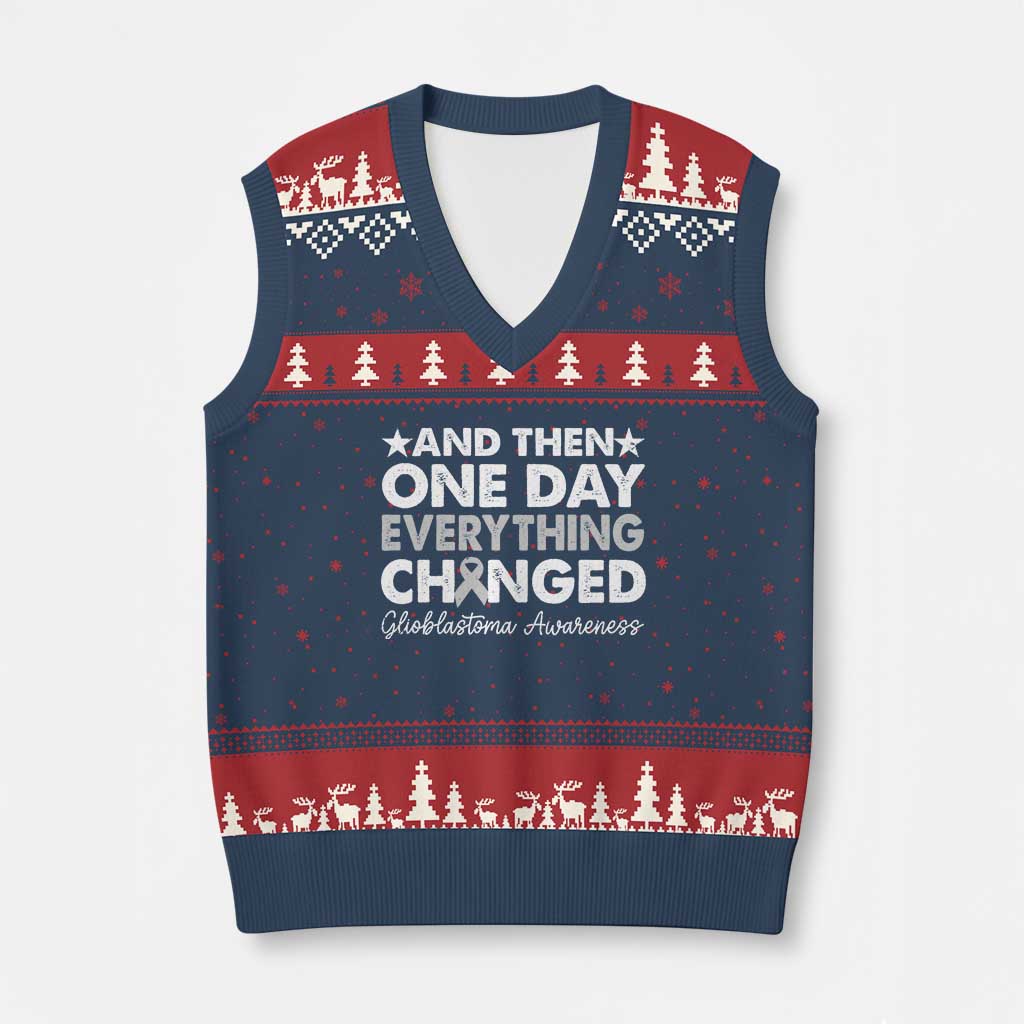Glioblastoma Awareness V-Neck Knit Sweater Vest Retro Fight Brain Tumor Cure Gray Ribbon TS10 Navy Red Print Your Wear