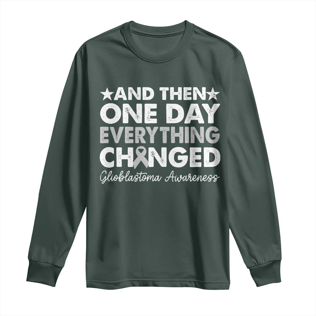 Glioblastoma Awareness Long Sleeve Shirt Retro Fight Brain Tumor Cure Gray Ribbon TS10 Dark Forest Green Print Your Wear