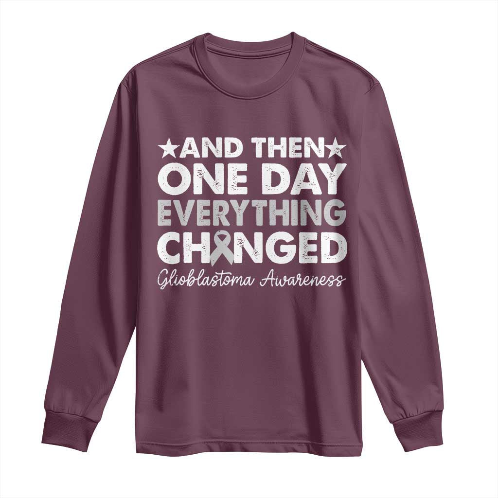 Glioblastoma Awareness Long Sleeve Shirt Retro Fight Brain Tumor Cure Gray Ribbon TS10 Maroon Print Your Wear
