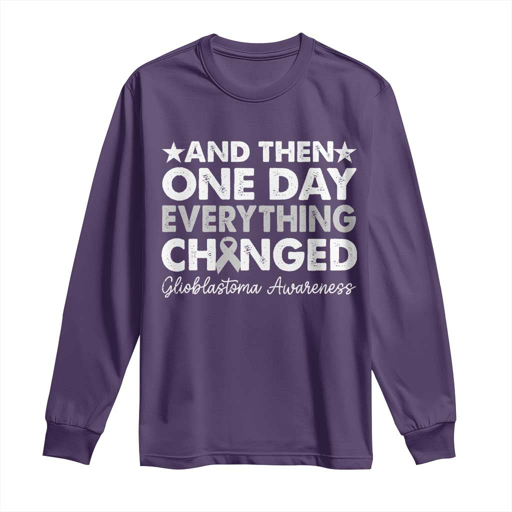 Glioblastoma Awareness Long Sleeve Shirt Retro Fight Brain Tumor Cure Gray Ribbon TS10 Purple Print Your Wear