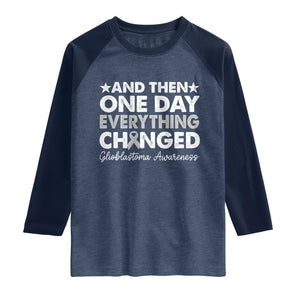Glioblastoma Awareness Raglan Shirt Retro Fight Brain Tumor Cure Gray Ribbon TS10 Heather Denim Navy Print Your Wear