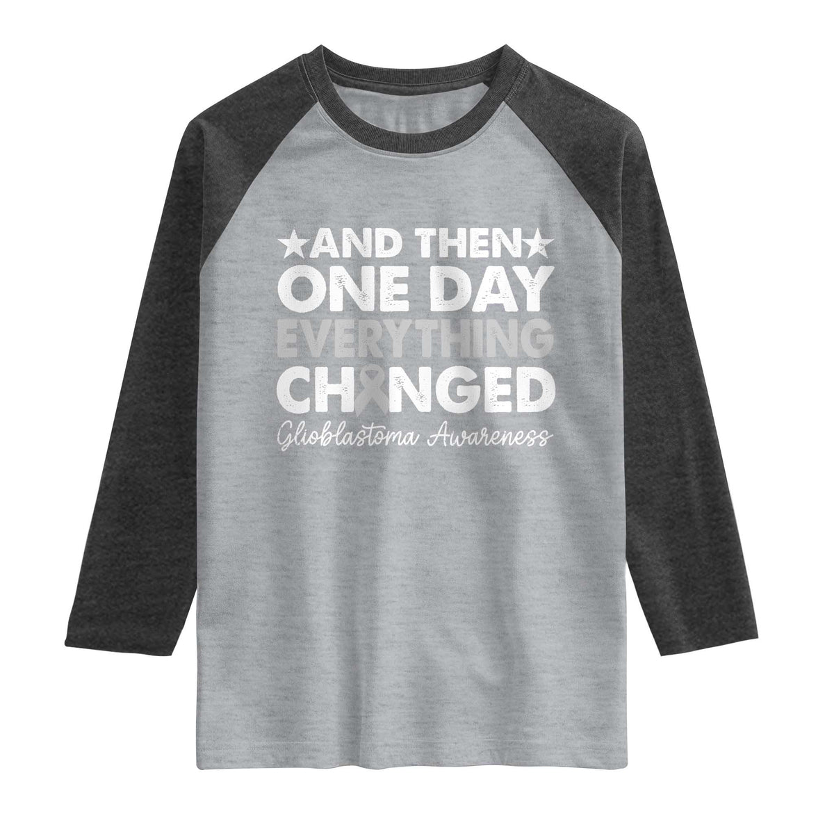 Glioblastoma Awareness Raglan Shirt Retro Fight Brain Tumor Cure Gray Ribbon TS10 Heather Gray Heather Charcoal Print Your Wear