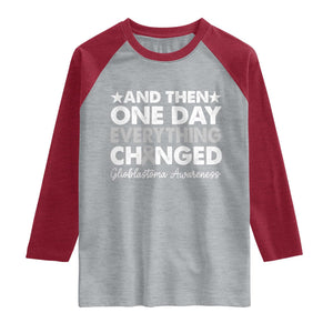 Glioblastoma Awareness Raglan Shirt Retro Fight Brain Tumor Cure Gray Ribbon TS10 Heather Gray Heather Red Print Your Wear