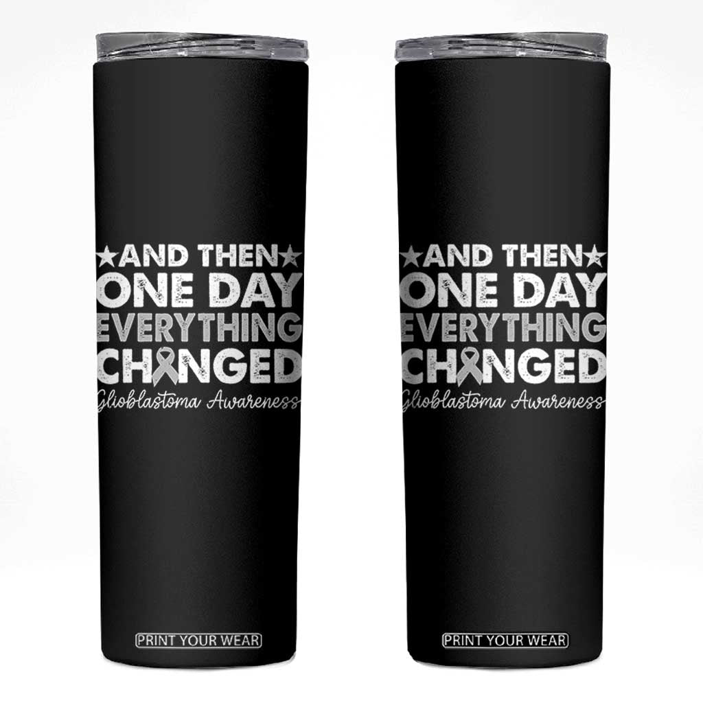 Glioblastoma Awareness Skinny Tumbler Retro Fight Brain Tumor Cure Gray Ribbon TS10 Black Print Your Wear