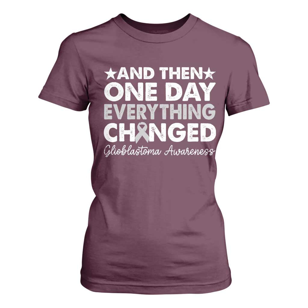 Glioblastoma Awareness T Shirt For Women Retro Fight Brain Tumor Cure Gray Ribbon TS10 Maroon Print Your Wear