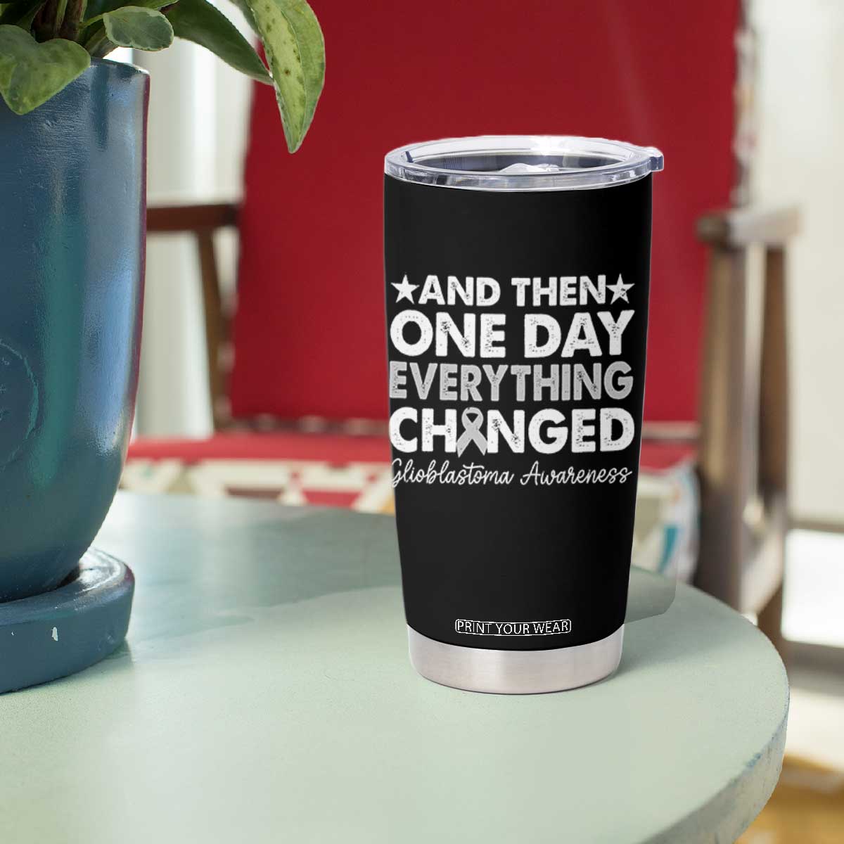 Glioblastoma Awareness Tumbler Cup Retro Fight Brain Tumor Cure Gray Ribbon TS10 Print Your Wear