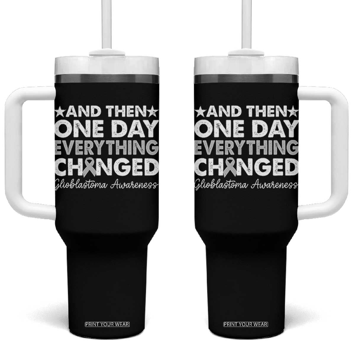 Glioblastoma Awareness Tumbler With Handle Retro Fight Brain Tumor Cure Gray Ribbon TS10 One Size: 40 oz Black Print Your Wear