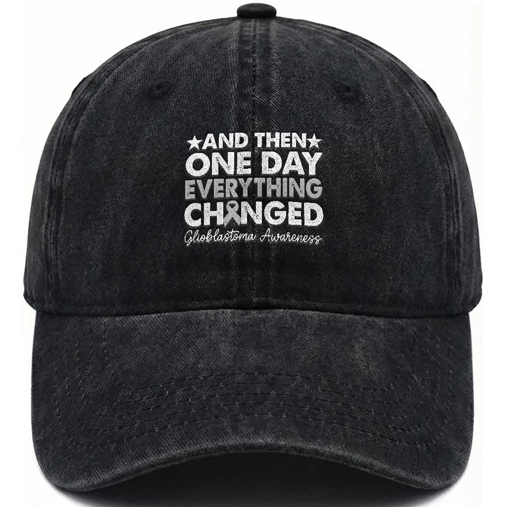 Glioblastoma Awareness Washed Cotton Baseball Cap Retro Fight Brain Tumor Cure Gray Ribbon TS10 Washed Cap Universal Fit Black Print Your Wear