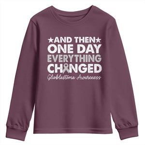 Glioblastoma Awareness Youth Sweatshirt Retro Fight Brain Tumor Cure Gray Ribbon TS10 Maroon Print Your Wear