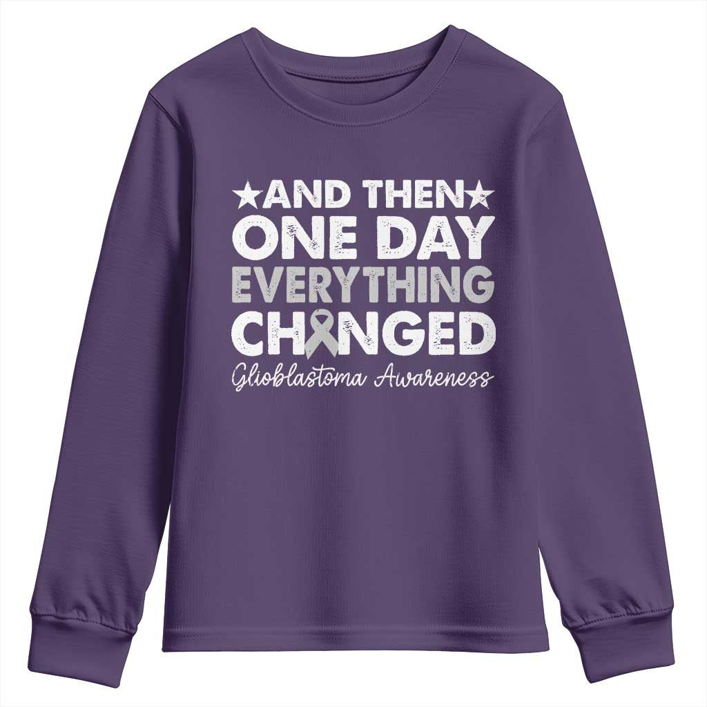 Glioblastoma Awareness Youth Sweatshirt Retro Fight Brain Tumor Cure Gray Ribbon TS10 Purple Print Your Wear