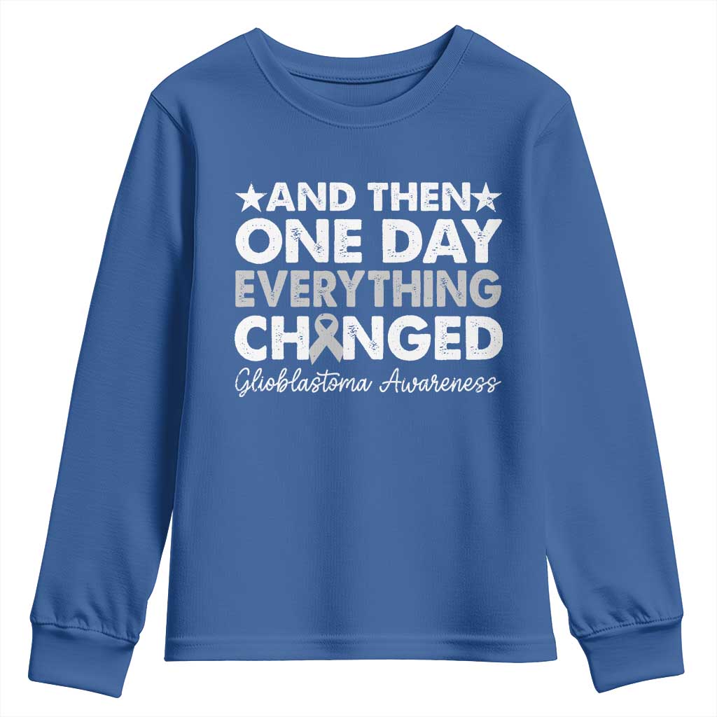 Glioblastoma Awareness Youth Sweatshirt Retro Fight Brain Tumor Cure Gray Ribbon TS10 Royal Blue Print Your Wear