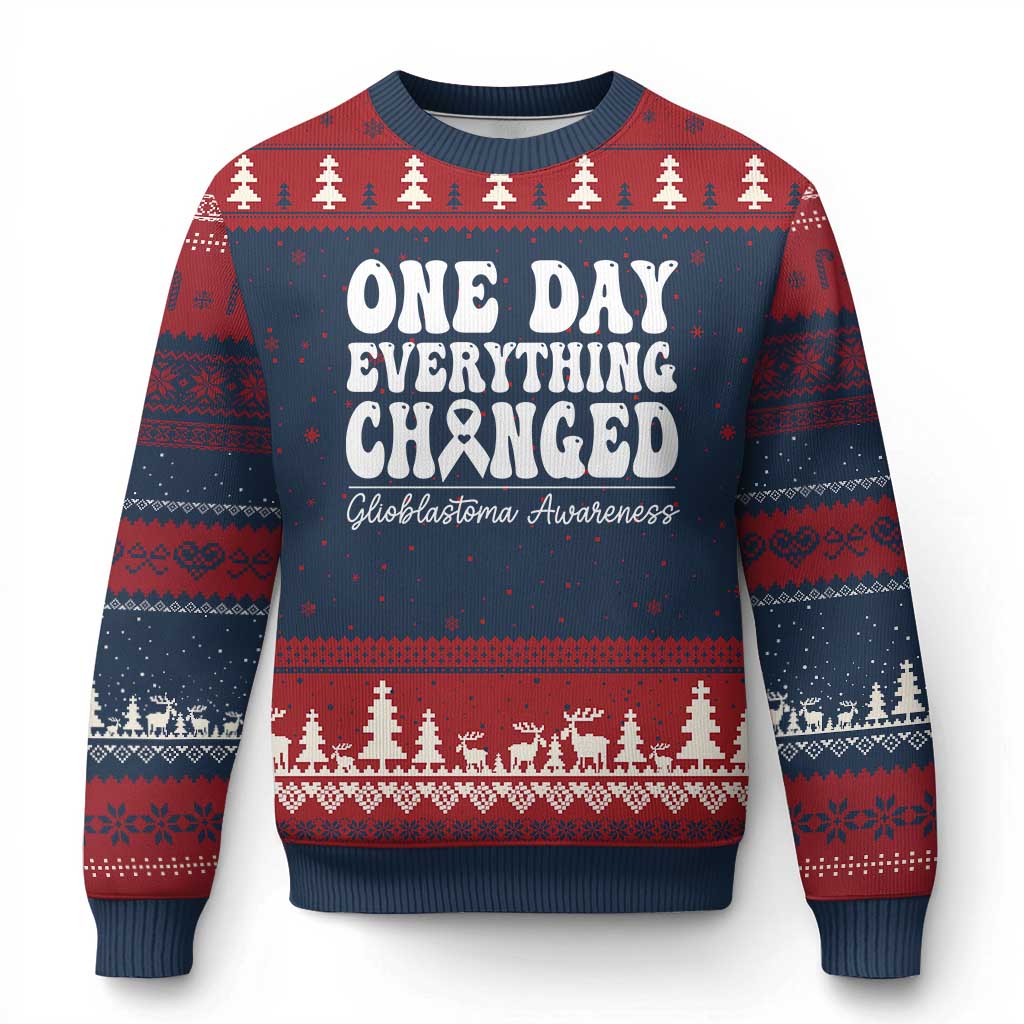 Glioblastoma Awareness Ugly Christmas Sweater Fight Brain Tumor Cure Groovy TS10 Navy Red Print Your Wear