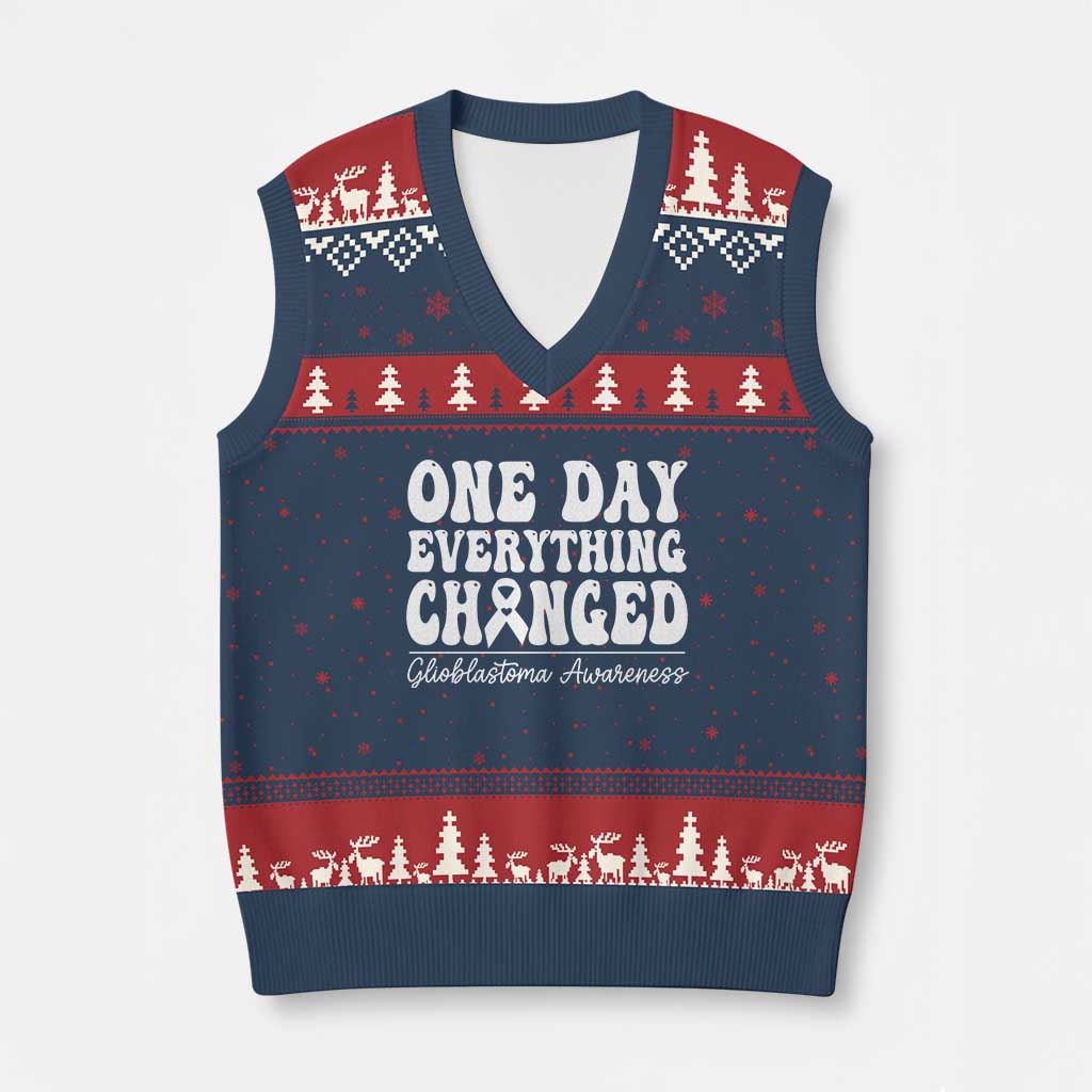 Glioblastoma Awareness V-Neck Knit Sweater Vest Fight Brain Tumor Cure Groovy TS10 Navy Red Print Your Wear