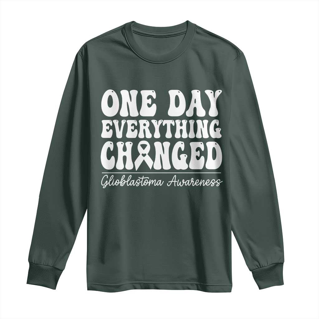 Glioblastoma Awareness Long Sleeve Shirt Fight Brain Tumor Cure Groovy TS10 Dark Forest Green Print Your Wear