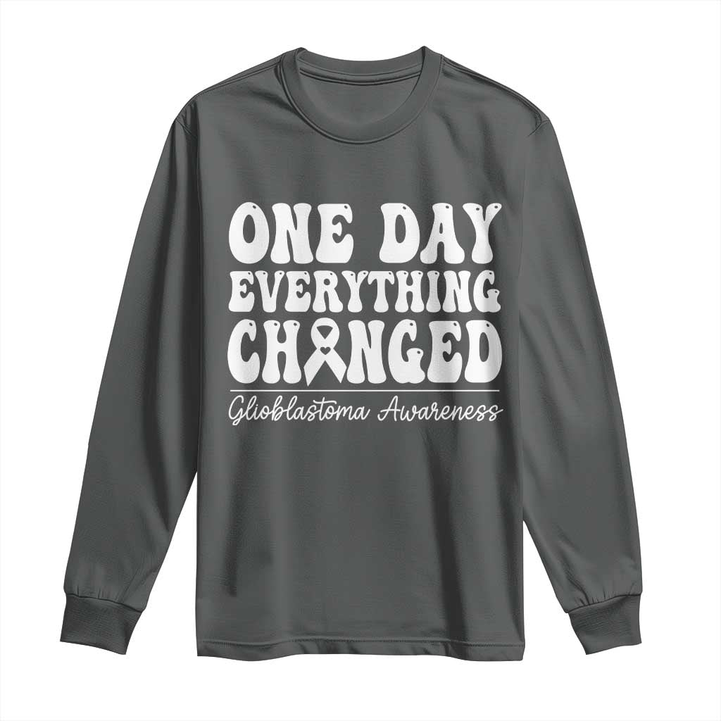Glioblastoma Awareness Long Sleeve Shirt Fight Brain Tumor Cure Groovy TS10 Dark Heather Print Your Wear