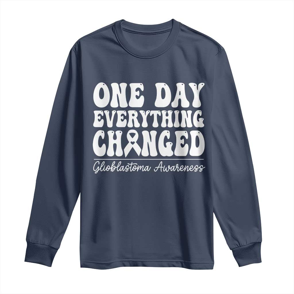 Glioblastoma Awareness Long Sleeve Shirt Fight Brain Tumor Cure Groovy TS10 Navy Print Your Wear