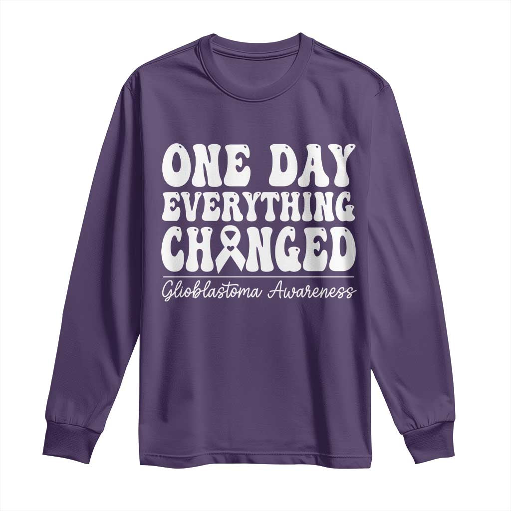 Glioblastoma Awareness Long Sleeve Shirt Fight Brain Tumor Cure Groovy TS10 Purple Print Your Wear